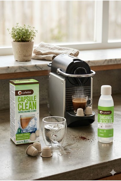 Capsule Clean Nespresso Uyumlu Kahve Makinesi Temizleme Kapsülü + Organik Kahve Makinesi Kireç Çözücü Sıvı 250ml (Avantajlı Set) - E13235 + E27434