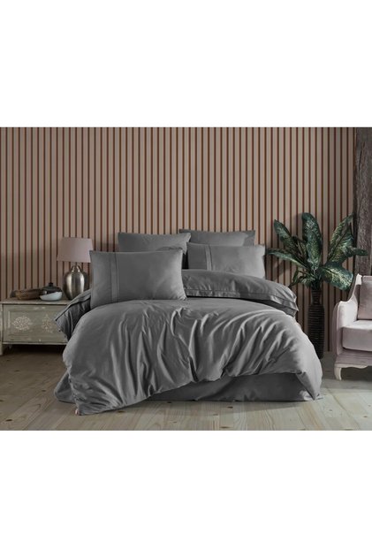 Premium Deluxe 300Tc Double Satin Duvet Cover Set Plain Gray