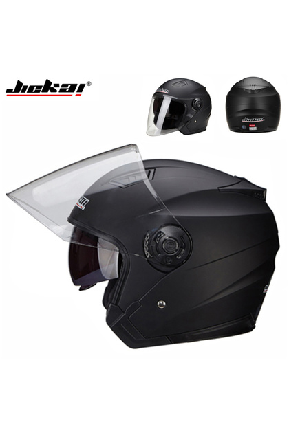 Choice XL Glossy Black JIEKAI Motorcycle Half Helmet Men Dual Lens