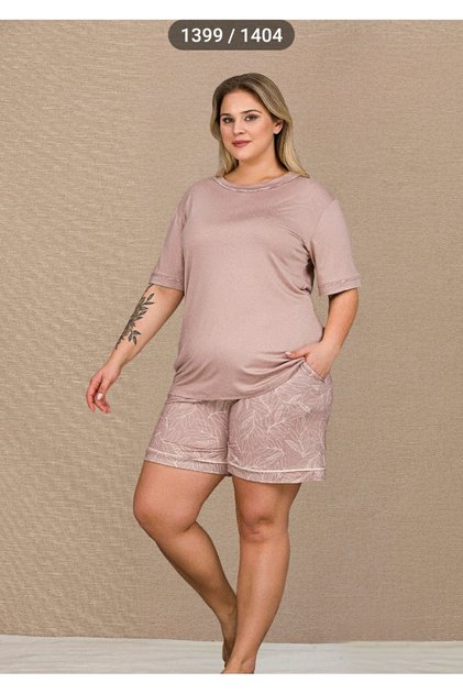 Powder Pink Plus Size Shorts Pajama Set 10446