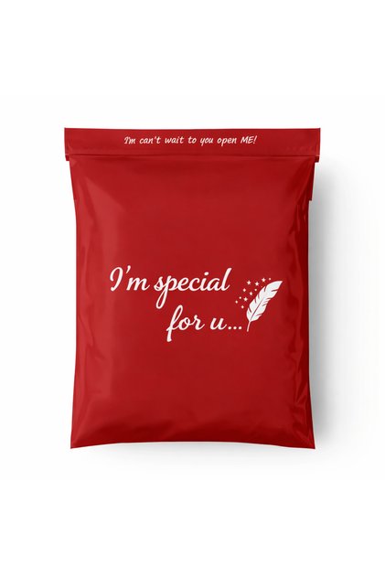 Shipping Bag 35X45+5 with Pocket Red Color 100 Pieces Thick Durable 10 Micron Banded E-Commerce Bag