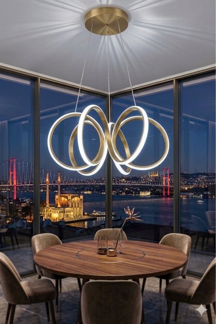 Eskitme Kıvrımlı LED Sarkıt Avize - 3 Renk Işıklı Sarmal Tasarım Salon Mutfak Masası Üstü Aydınlatma