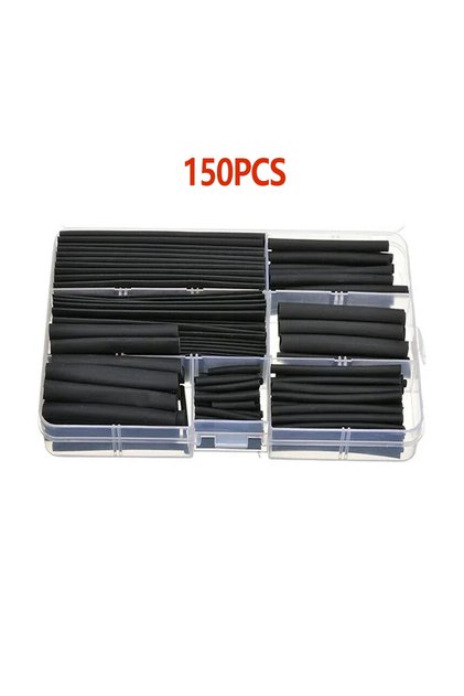 150 Pcs Black Heat Shrink Tubing Kit for Wire Cable Repair Polyolefin Sleeving Assortment Electrical