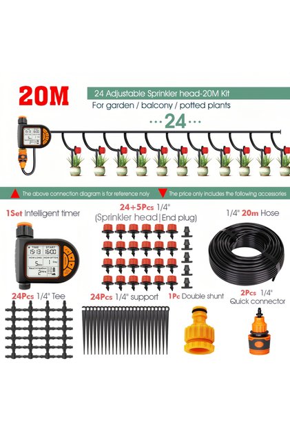 20M-Timer Kit 20M Smart Garden Timer Irrigation Set IPX5 Waterproof LCD Automatic Watering Controlle