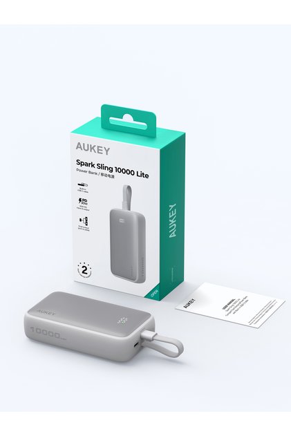 Spark Sling 10,000mAh Power Bank 30W Fast Charging with Built-in USB-C Cable PB-Y61 White.