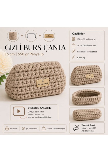 Gizli Burs Çanta Yapım Kiti 16 cm Burslu 650 Gr Penye İpli Hediyeli Yıldız Charm Set