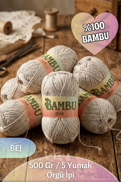 %100 Bambu Örgü İpi (5 Yumak / 500 Gram / 1600 Metre)