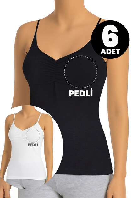 6-Piece Women's Tank Top Set with Drawstring Straps and Removable Pads (96% Cotton - 4% Elastane)