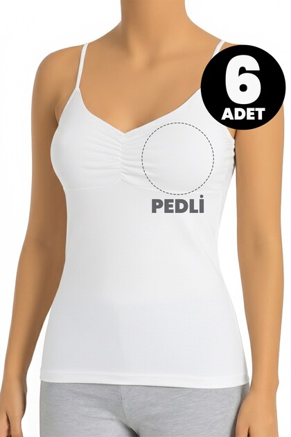 6-Piece Women's Tank Top Set with Drawstring Straps and Removable Pads (96% Cotton - 4% Elastane)