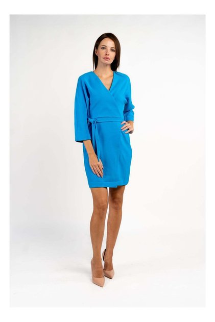 Long Sleeved Turquoise Blue Short Dress