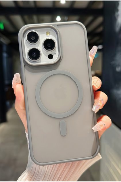 iPhone 14 Pro Max Uyumlu Premium Mat MagSafe Kılıf Gri