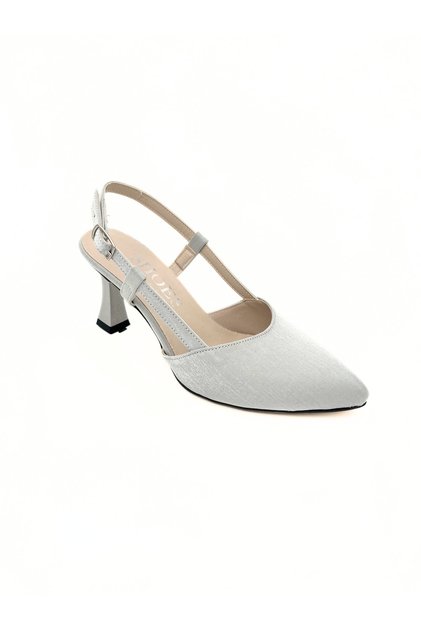 Silver Satin Stiletto Pointed Toe Back Banded Open Heel Daily Comfortable Women's Heeled Shoes Vdz02013