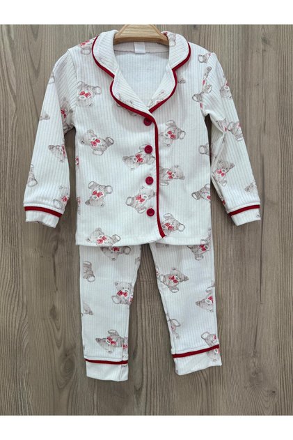 Set de pijamale pentru fete, din bumbac, cu model imprimat și bordură din pluș