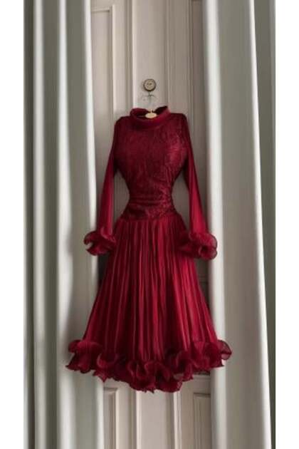 orizia boutique Elegant Lace Dress in Burgundy Color- Trendyol