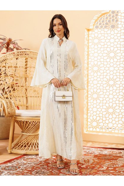 Sequined Abaya Dress, Flare Sleeve Modest Kaftan for Women – Eid Al Adha Outfit