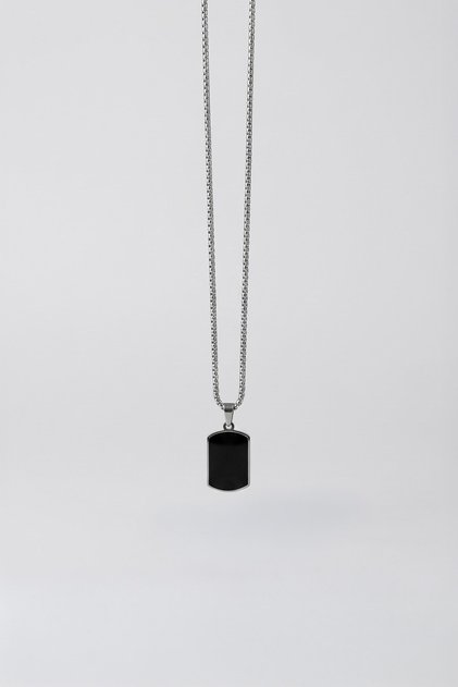 Men's Plate Tip Steel Necklace Black/Silver