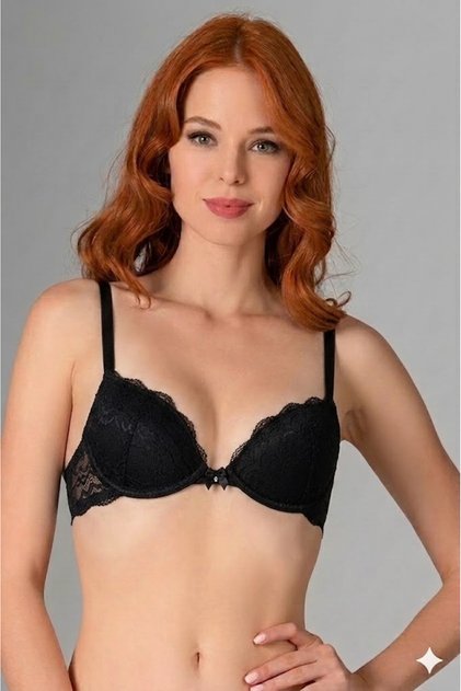 Sutien efect push-up si dantela,Negru
