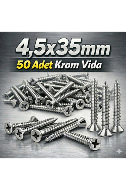 KROM VİDA 4.5X35mm 50 ADET PASLANMAZ INOX VİDA