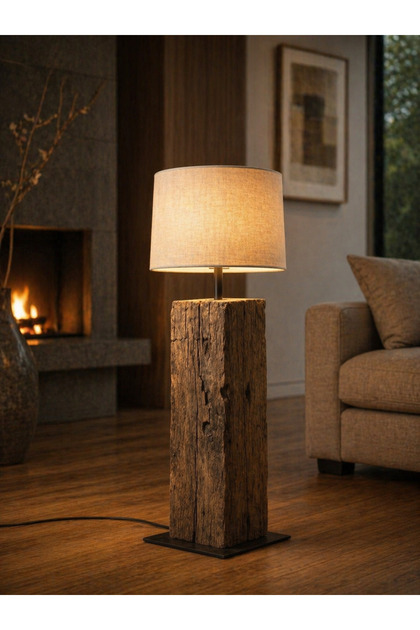 Lampă podea din lemn masiv – stil rustic premium