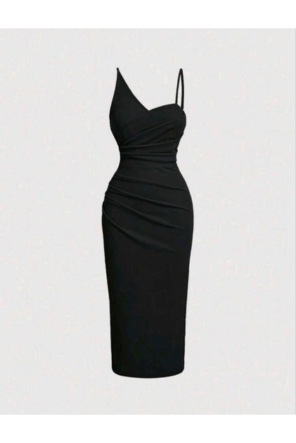 Draped Fish Shape Maxi Dress with Shoulder Detail