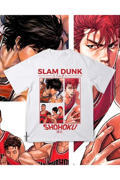 تي شيرت مطبوع عليه Slam Dunk للجنسين مقاس كبير