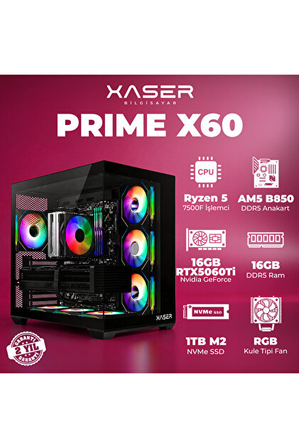 Xaser Prime x60 Ryzen 5 7500F 16GB DDR5 Ram 1TB M.2 NVMe SSD 16GB