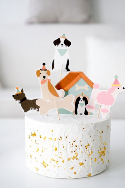 Multi-Colored Dog Friends Themed 6-Piece Long Toothpick Cake Decoration