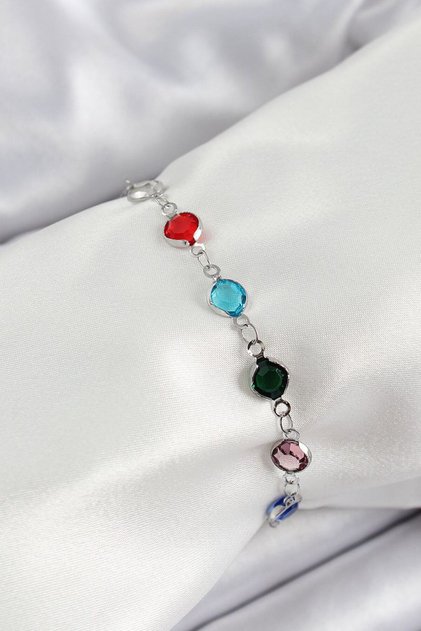 Brass Silver Color Mixed Color Zircon Stone Women's Bracelet