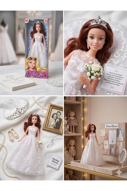 Gelinlikli Taçlı Beyaz Elbiseli Bebek 30 Cm Model Oyuncak Bebek Model Bebek