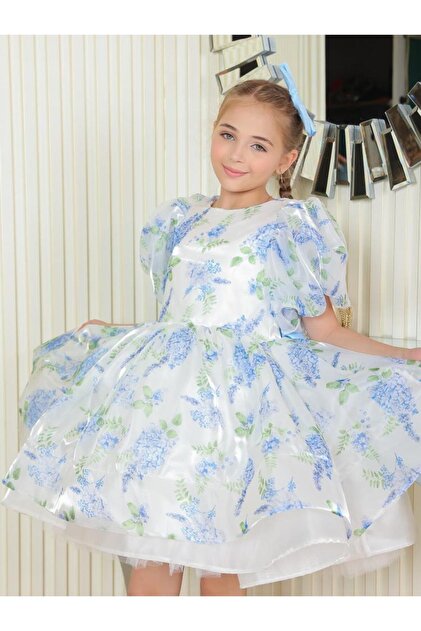 sachin and babi light blue dress Junona Girls Ivory Blue Floral Organza Special Occasion Dress