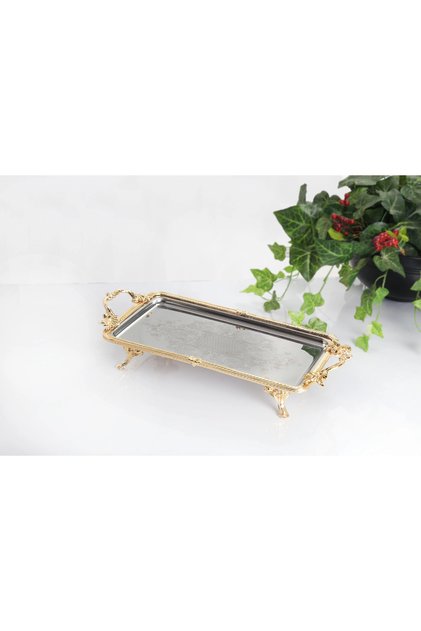 35X19 cm Rectangular Steel Engraved Presentation Tray Gold