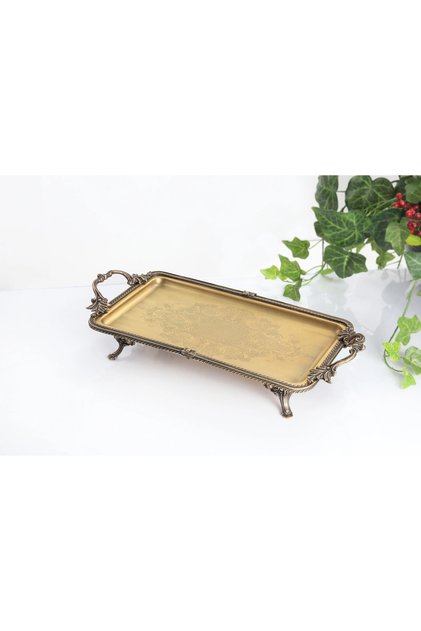 35X19 cm Rectangular Steel Engraved Presentation Tray Antique