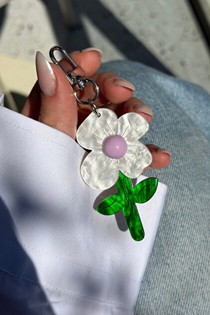 Accesoriu pentru geantă cu breloc cu flori argintii