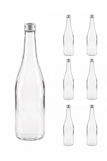 6 Adet Sızdırmaz Metal Gümüş Kapaklı Şeffaf Cam Süt Ayran Limonata Meşrubat Şişesi 1000 Ml