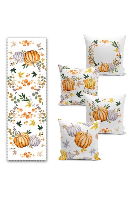 Special Design Pumpkin Patterned 4 Throw Pillow Cover and Runner Set