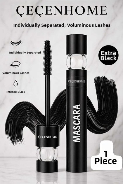 (1 Piece) Intense Black Volumizing Mascara, Volumizing-Defining-Lengthening-Curling Mascara for Full Lashes (Extra Black & Volume Support & Perfect Separation)