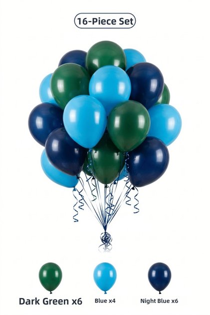 Spiderman Themed Balloon Set Dark Green Midnight Blue 16 Pieces Boy's Birthday Party Decoration