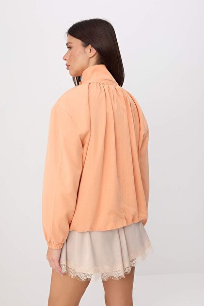 Trendyolmilla Turuncu Oversize Dik Yakalı Keten Liyosel Mevsimlik