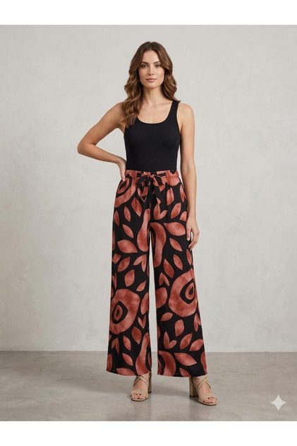Women's Elastic Waist Wide Leg Viscose Summer Trousers - Plazzo Pants