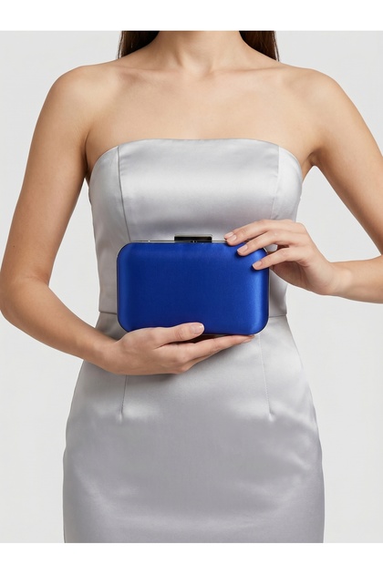 Cobalt Blue Color Satin Silver Case Evening Bag Evening Bag Wedding Engagement Portfolio