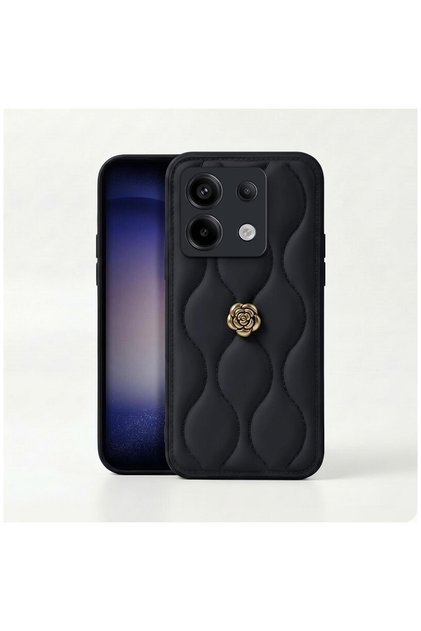 Xiaomi Redmi Note 13 Pro 5g Compatible Case Floral Wavy Leather Case Black