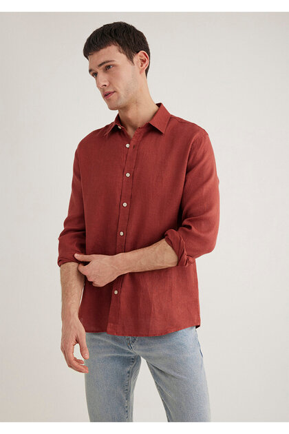 Mavi Kırmızı Keten Gömlek Slim Fit / Dar Kesim 0211466-71100