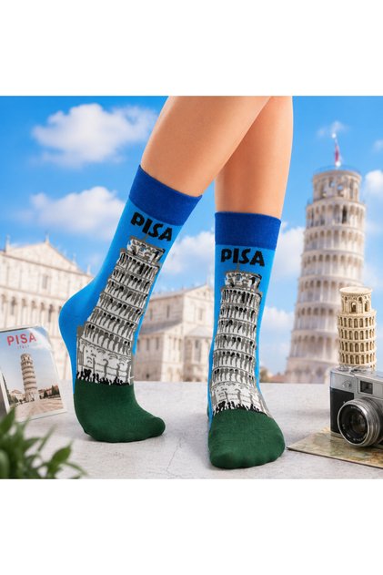 Pisa Kulesi Temalı Soket Çorap