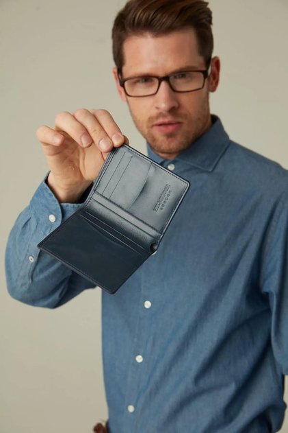 Men's Genuine Leather Wallet Slim Design Multi-Compartment Rfid Protected Dayton Navy Blue