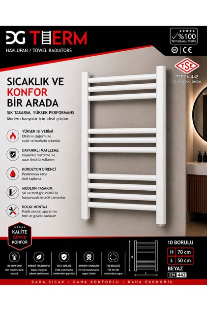 DGTHERM HAVLUPAN 50x70 Cm 10 Borulu Beyaz Lüx Havlupan