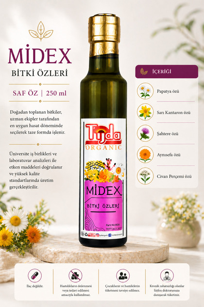 Midex Taze Bitkilerden Saf bitki özleri karışımı sıvı formda 250 ML
