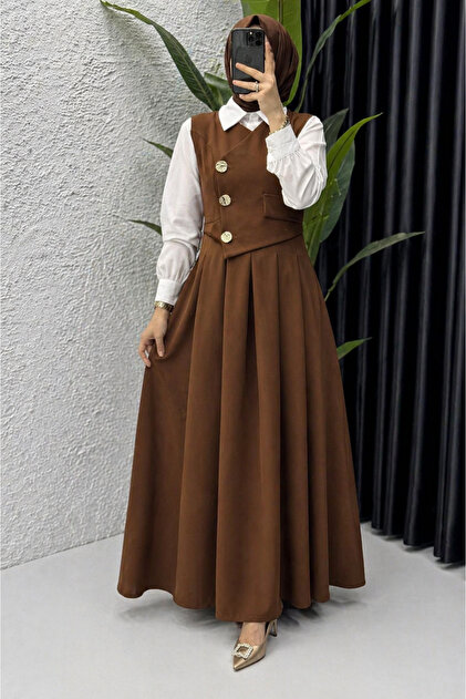 mihratesettr Modest Dresses - Brown - Jile- Trendyol