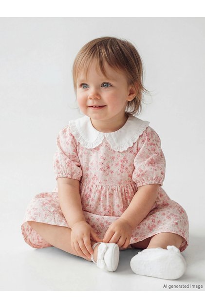 Lcw Baby Ecru Baby Girl Collared Floral Poplin Dress