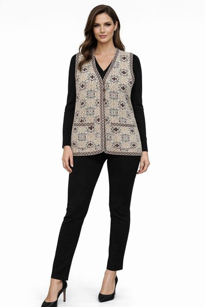 Ethnic Style Kilim Pattern Vest with Mother-Of-Pearl Button Pockets