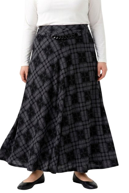 Women's Anthracite Plaid Patterned Combed Cotton Skirt with Chain Detail